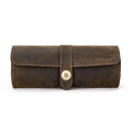 Brown genuine leather 3-slot watch roll, view 8