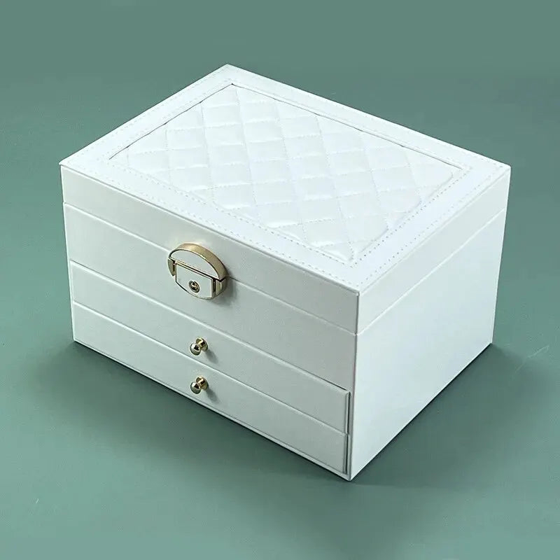 Large faux leather jewelry box with two velvet-lined drawers, view 6