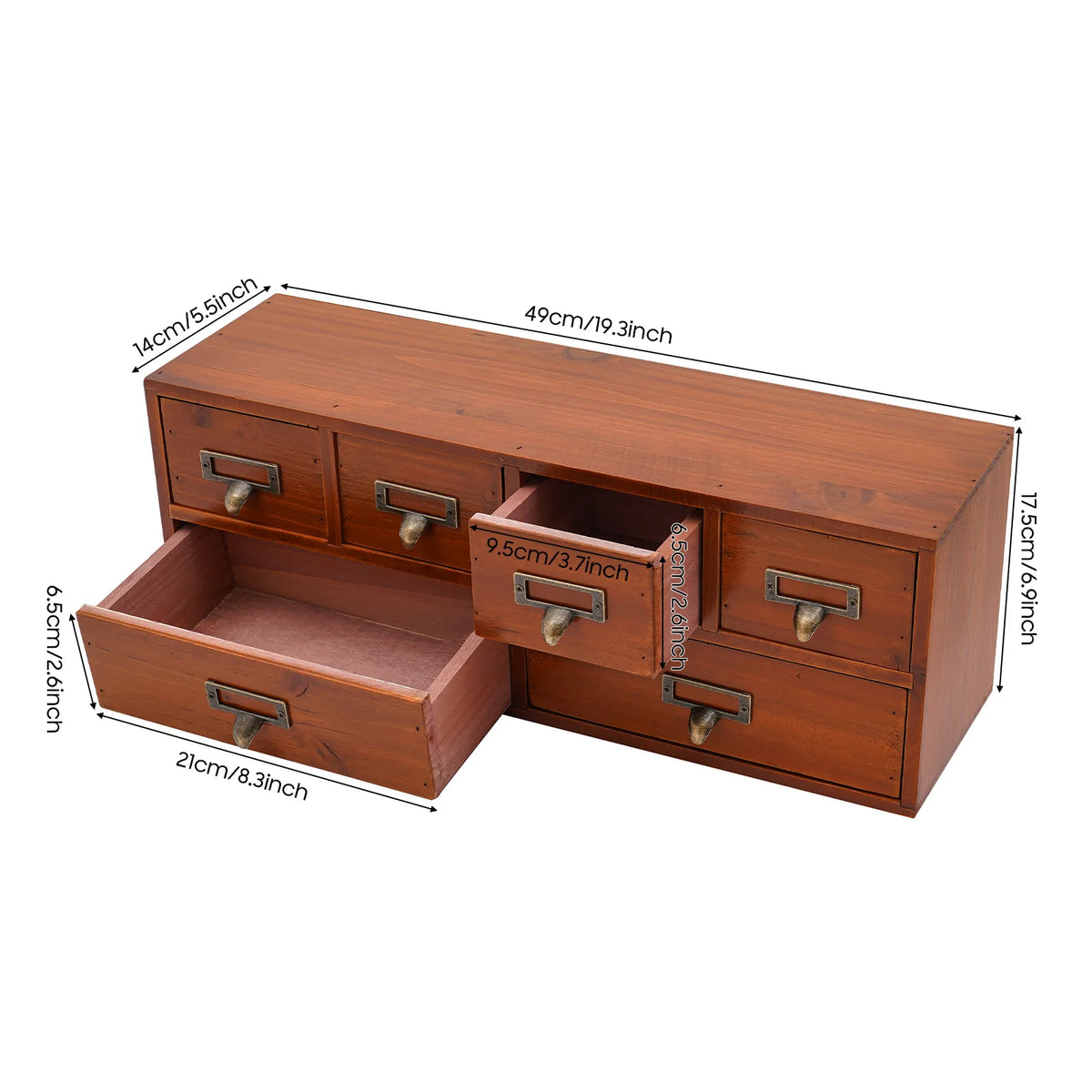 Wooden 6-drawer apothecary cabinet with label holders, view 4