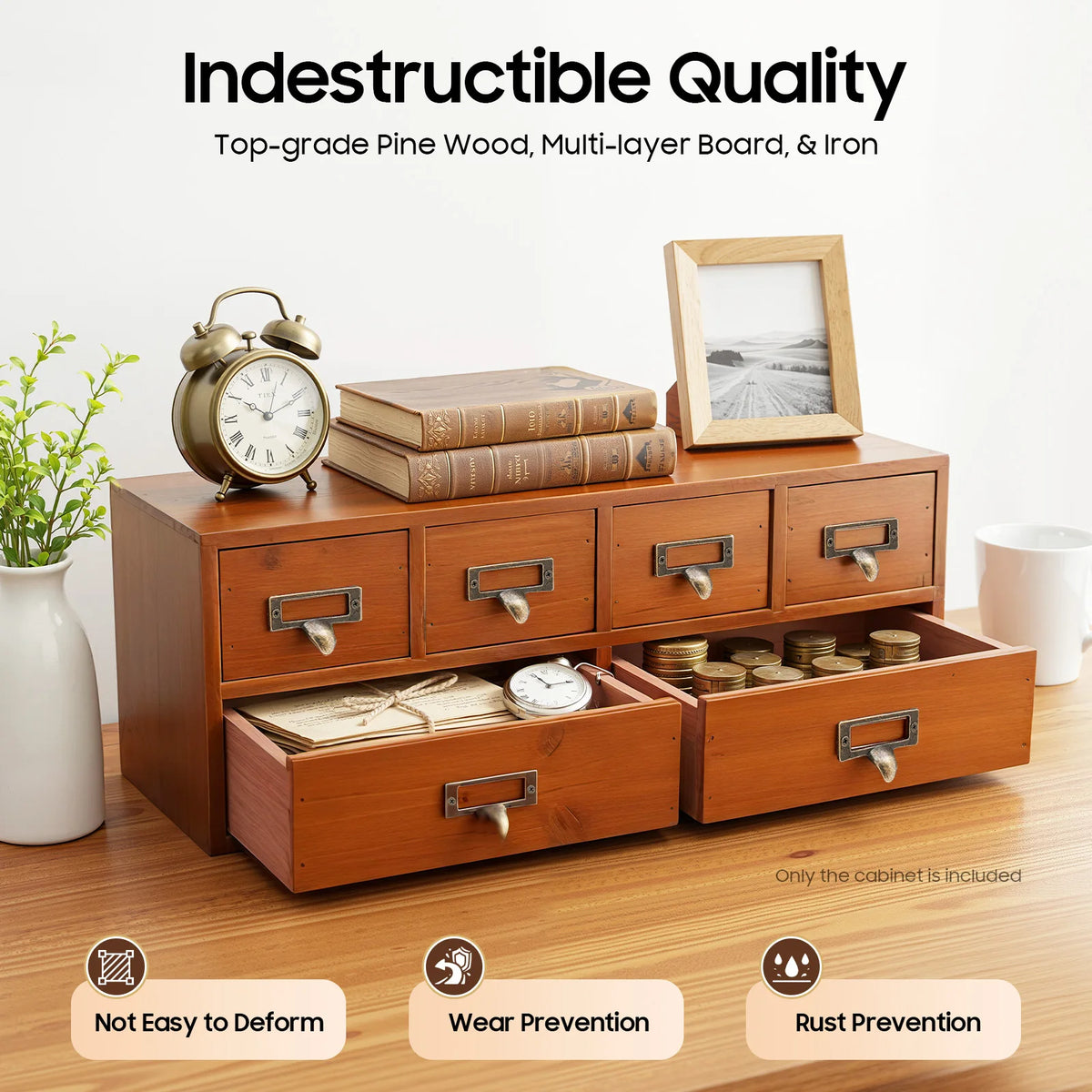Wooden 6-drawer apothecary cabinet with label holders, view 3