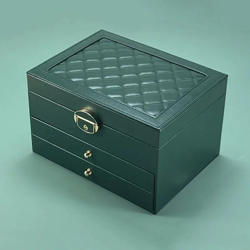 Large faux leather jewelry box with two velvet-lined drawers, view 7