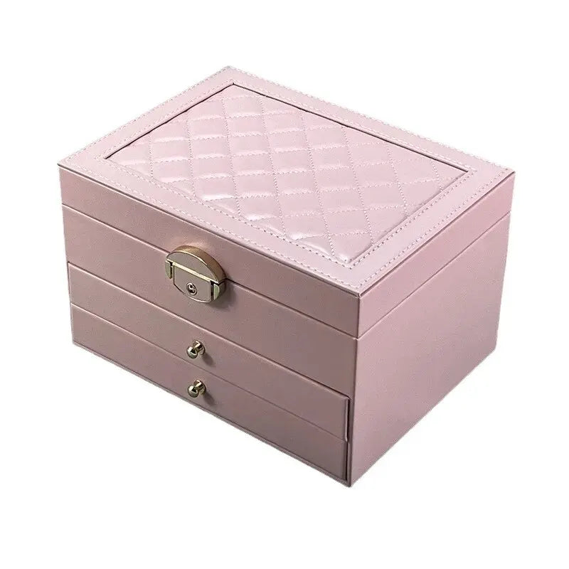 Large faux leather jewelry box with two velvet-lined drawers, view 4