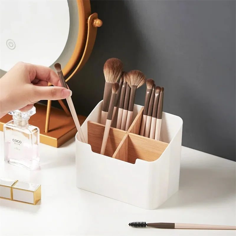 Bamboo divided organizer box in use